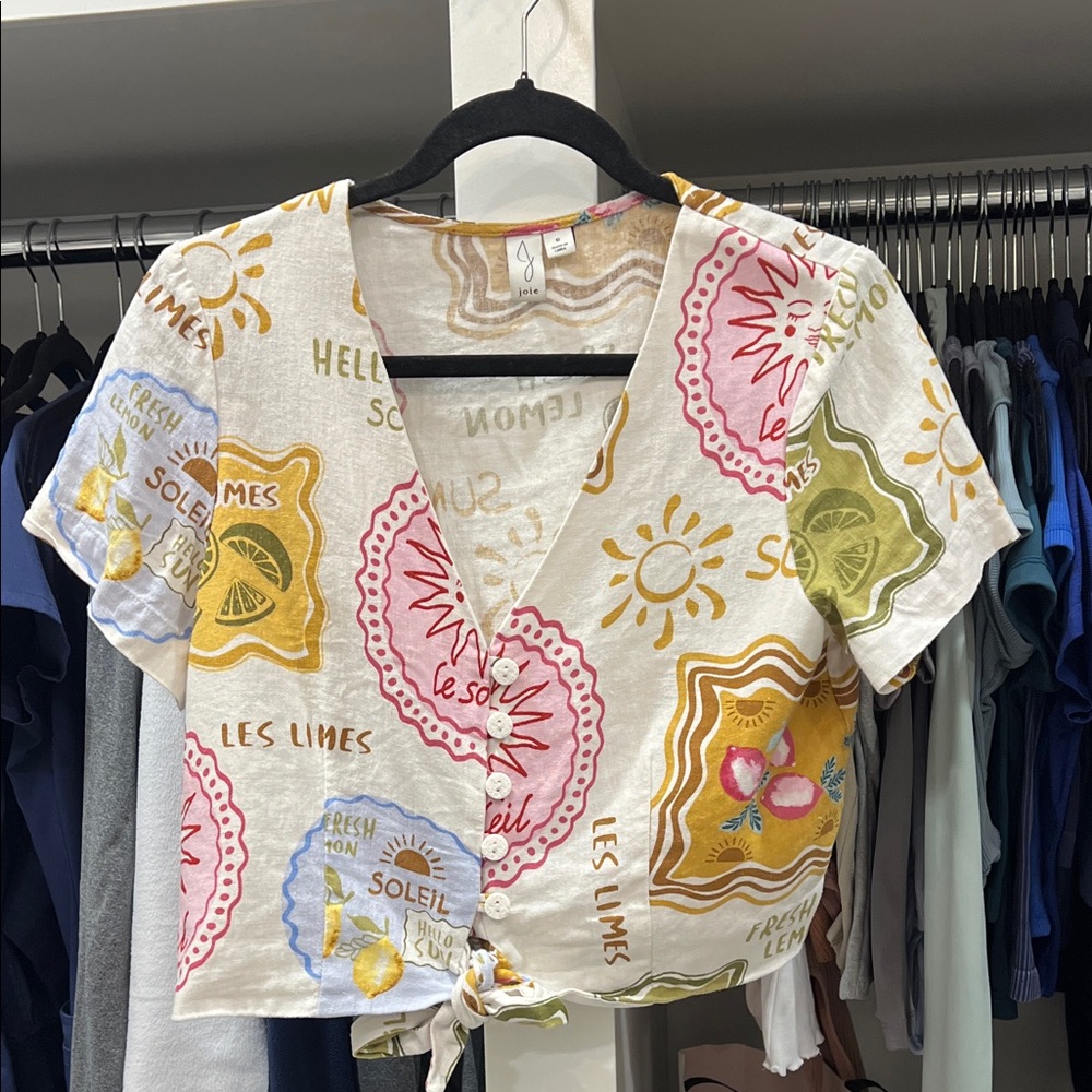 Joie Multicolor tropical Graphic crop top size small 6
